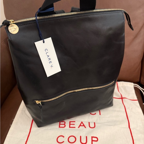 Clare V Handbags - Clare V Remi Backpack Black Leather with Gold Hardware